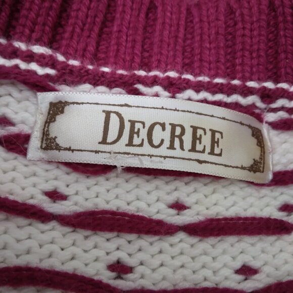 Decree | Holiday Christmas Winter Cardigan Cropped White Magenta | Sz S/M - Picture 6 of 7